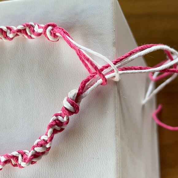 HANDMADE PINK & WHITE HEMP SPIRAL BRACELET CAMP JEWELRY - Picture 3 of 3